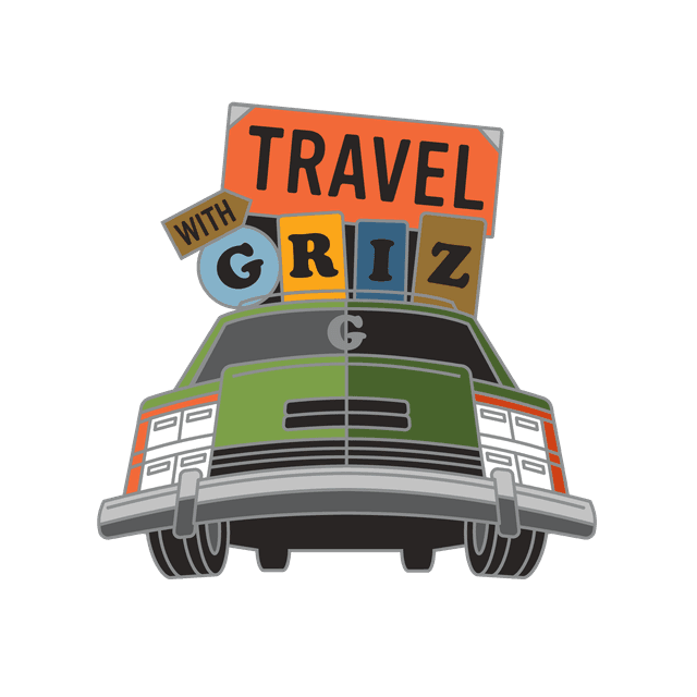 Travel with Griz — retro station wagon logo